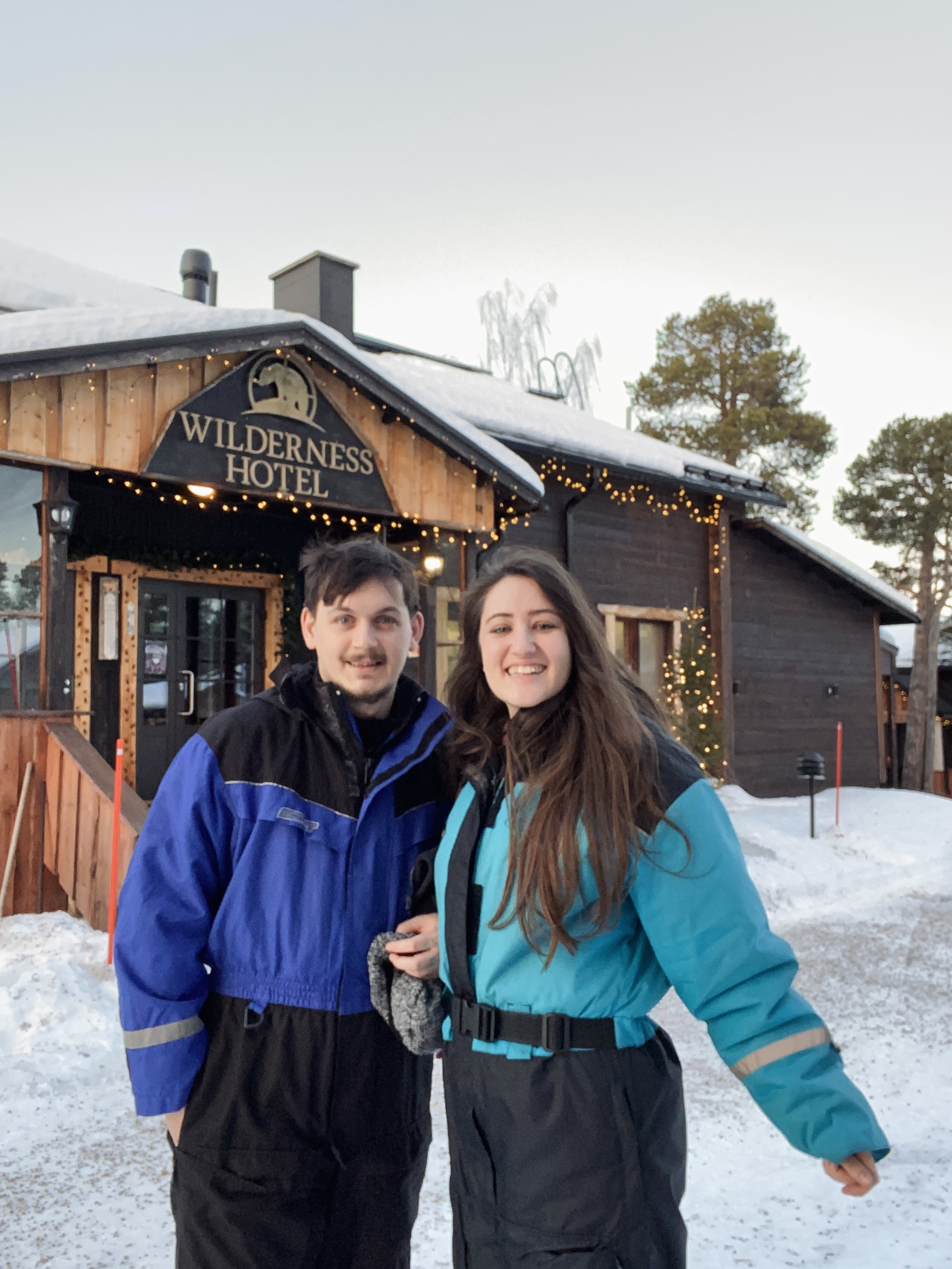 Katie and Conor bundled up in Finland on their first big adventure together.